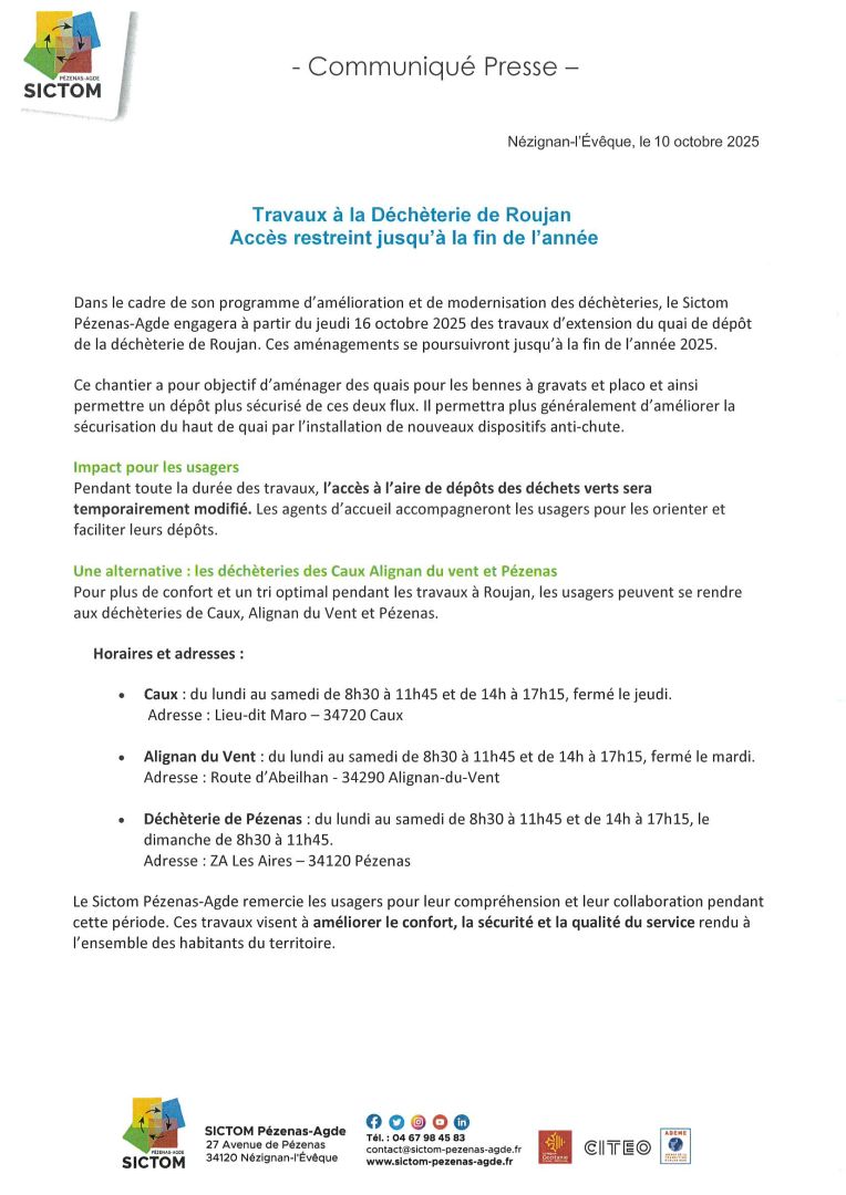 affiche travaux déchèterie